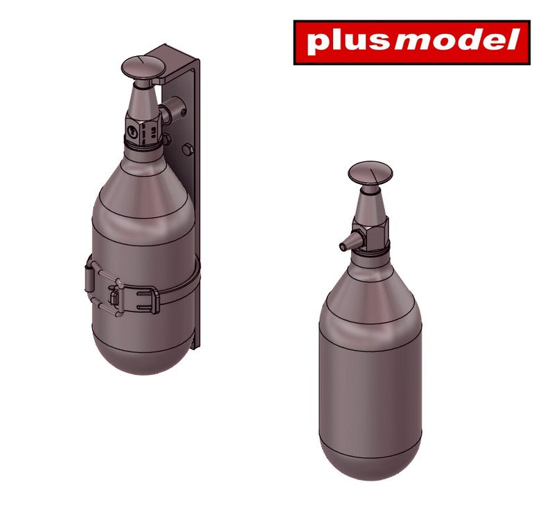 The set contains two types of fire extinguishers for british vehicles from WWII, a total of ten pieces with decals. Made using 3D printing technology.