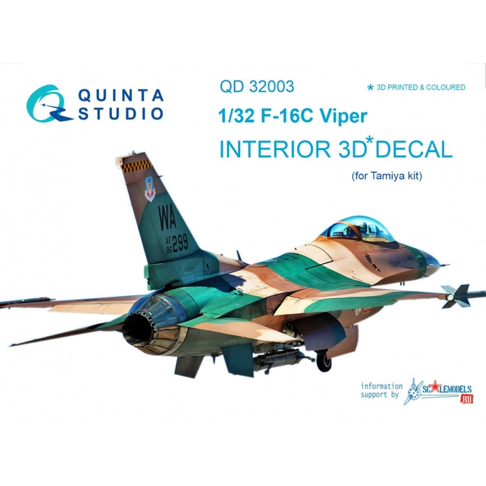 Lockheed-Martin F-16C Fighting Falcon 3D-Printed coloured Interior on decal paper designed to be used with Tamiya kits)
