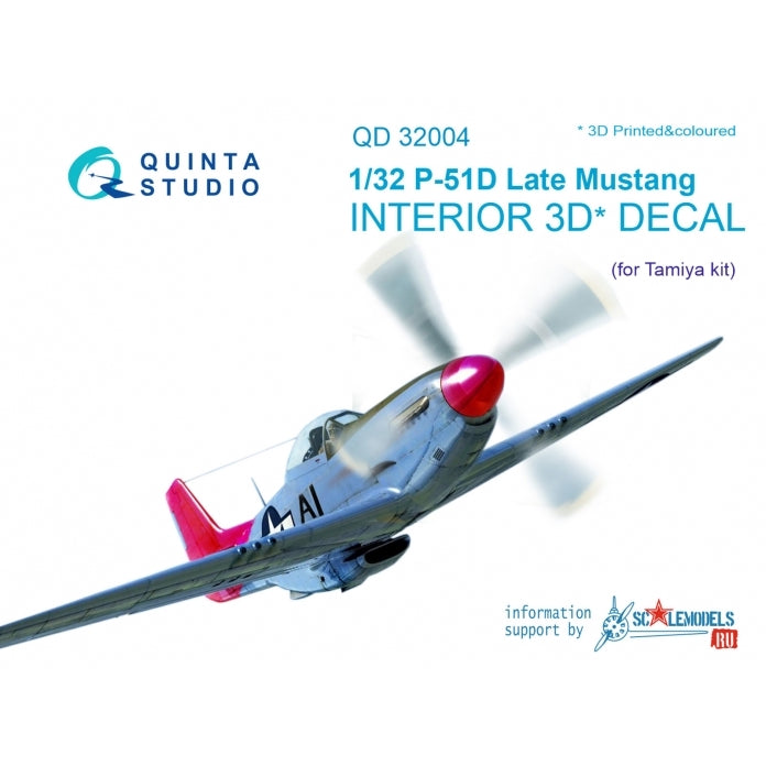 North-American P-51D Mustang (Late) 3D-Printed coloured Interior on decal paper (designed to be used with Tamiya kits)