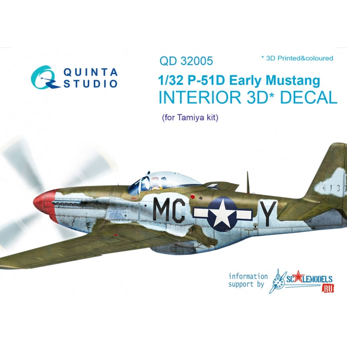 North-American P-51D Mustang (Early) 3D-Printed coloured Interior on decal paper (designed to be used with Tamiya kits)