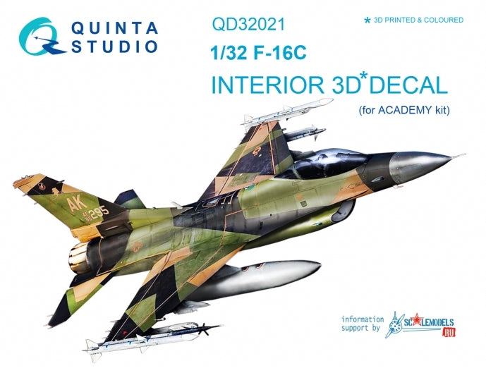 Lockheed-Martin F-16C 3D-Printed coloured Interior on decal paper (designed to be used with Academy kits)