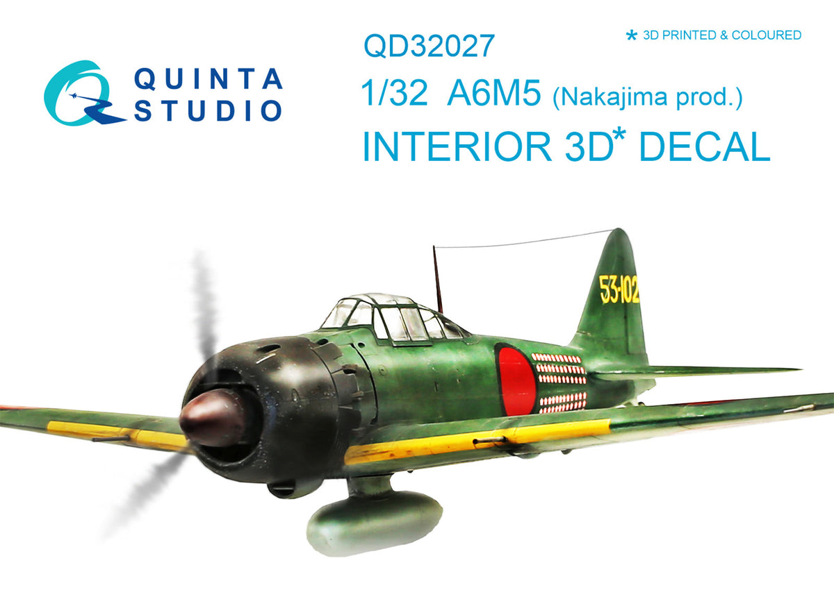 Mitsubishi A6M5 Zero (Nakajima prod.) 3D-Printed coloured Interior on decal paper (designed to be used with Tamiya kits)