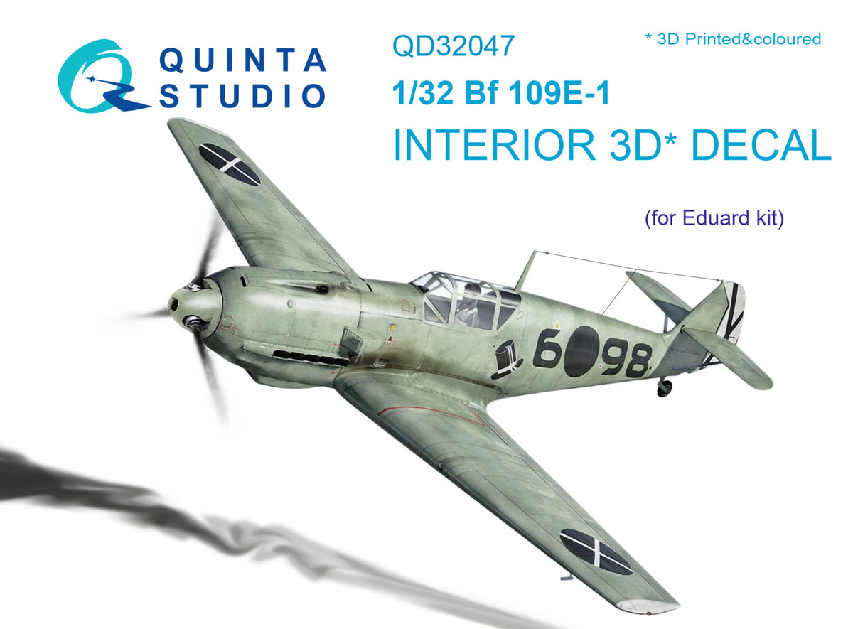 Messerschmitt Bf-109E-1 3D-Printed coloured Interior on decal paper (designed to be used with Eduard kits)