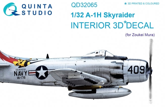 Douglas A-1H Skyraider 3D-Printed coloured Interior on decal paper (designed to be used with Zoukei-Maru kits)
