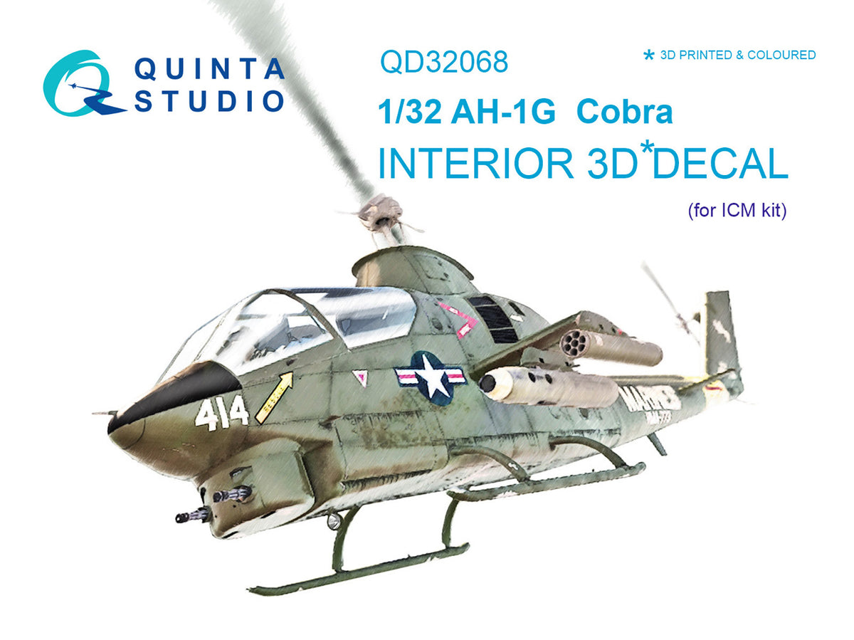 Bell AH-1G Cobra 3D-Printed coloured Interior on decal paper (designed to be used with ICM UA UK and Revell kits)