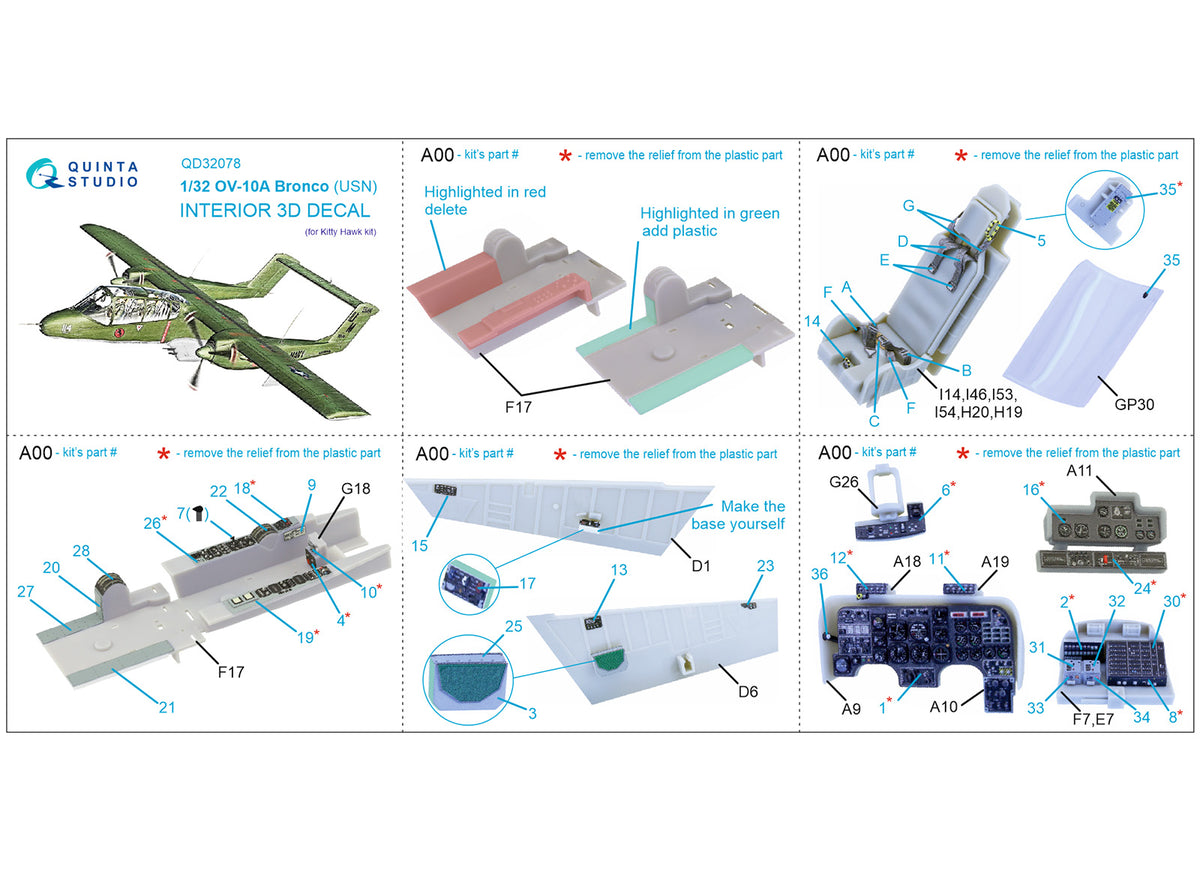 North-American/Rockwell OV-10A Bronco (USN version) 3D-Printed coloured Interior on decal paper (designed to be used with Kitty Hawk Models Models and Zimi Model kits)