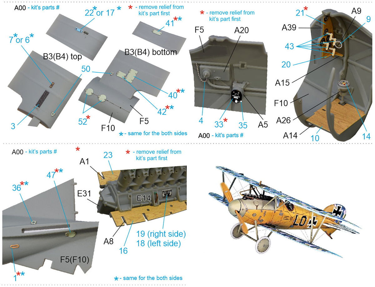 Albatros D.V 3D-Printed coloured Interior on decal paper (designed to be used with Wingnut Wings kits)