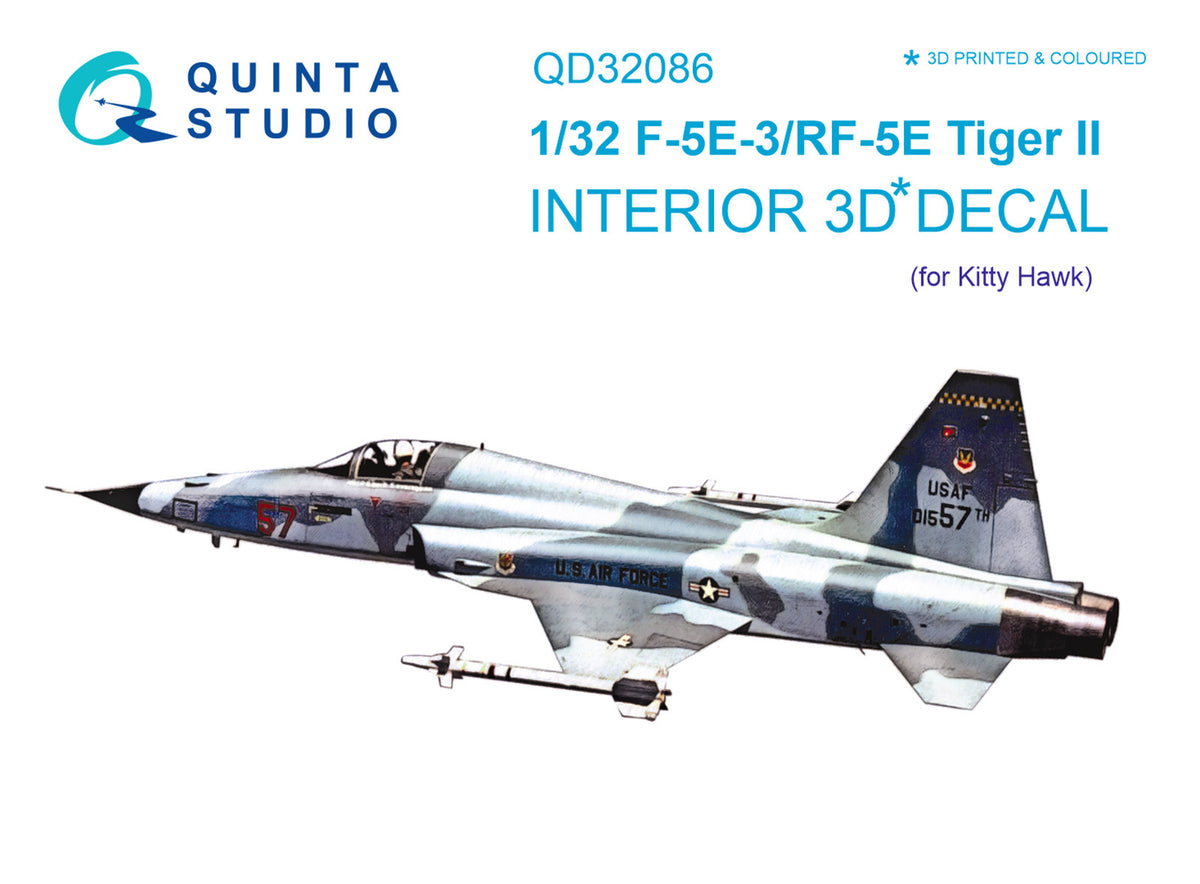 Northrop F-5E-3/RF-5E 3D-Printed coloured Interior on decal paper (designed to be used with Kitty Hawk Models Models and Zimi Model kits)