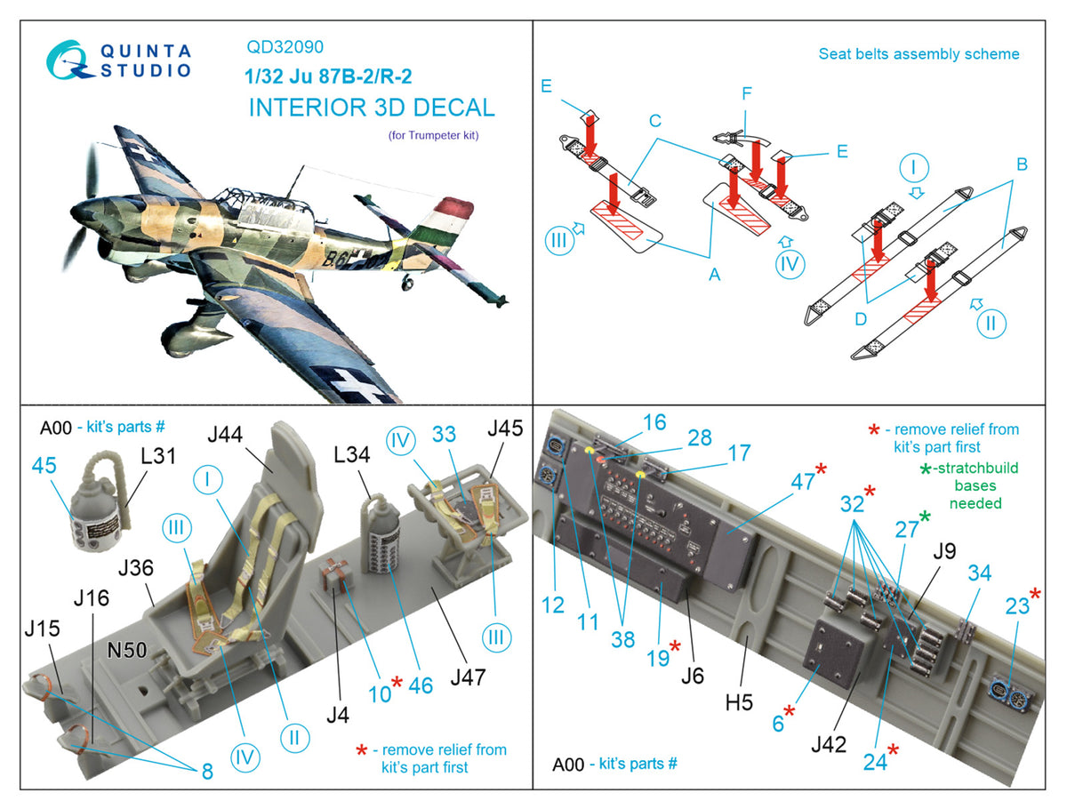 Junkers Ju-87B-2/R-2 'Stuka' 3D-Printed coloured Interior on decal paper (designed to be used with Trumpeter kits)