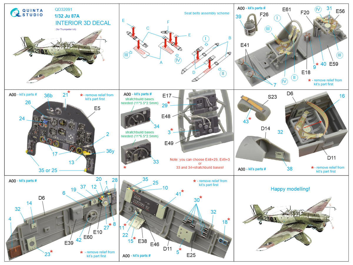 Junkers Ju-87A 'Stuka' 3D-Printed coloured Interior on decal paper (designed to bee used with Trumpeter kits)