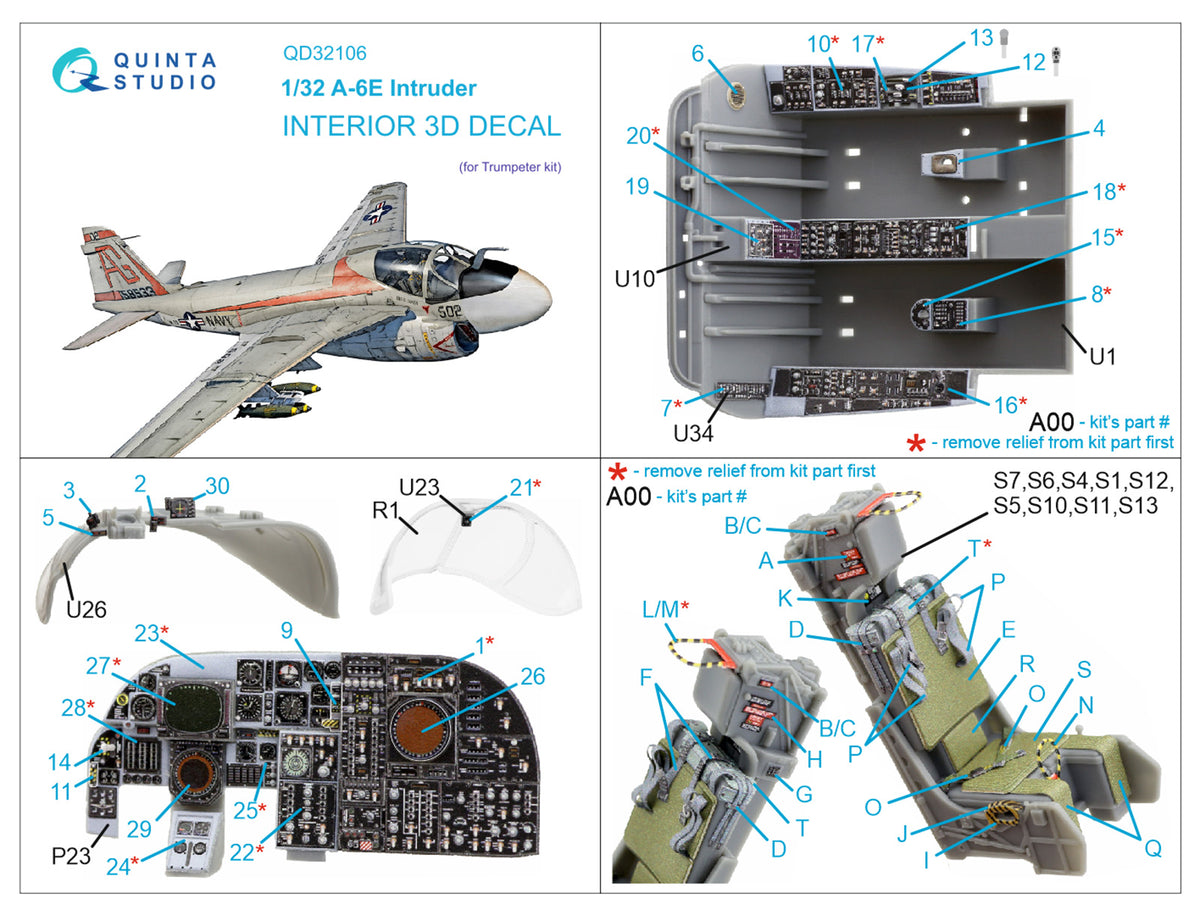 Grumman A-6E Intruder 3D-Printed coloured Interior on decal paper (designed to be used with Trumpeter kits)