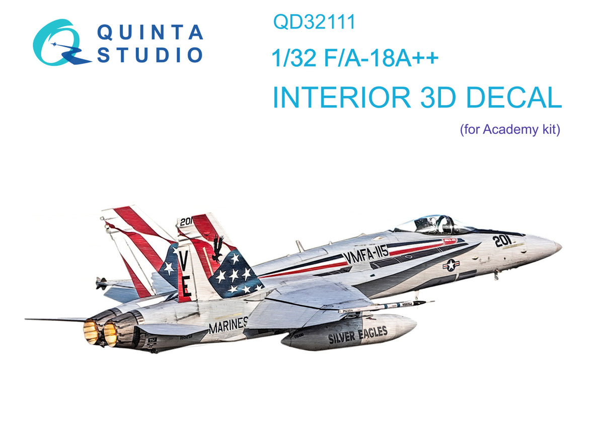 McDonnell-Douglas F/A-18A++ 3D-Printed coloured Interior on decal paper (designed to be used with Academy kits)