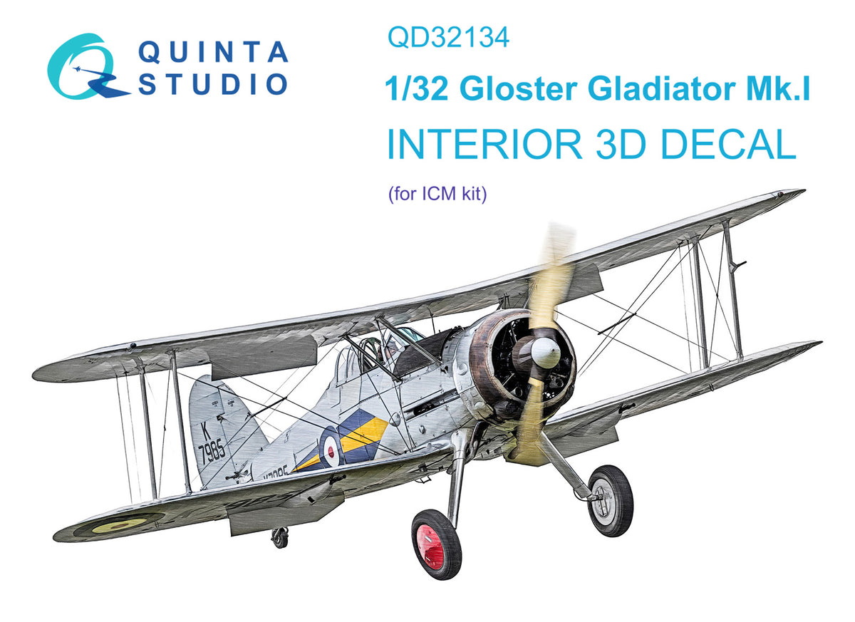 Gloster Gladiator Mk.I 3D-Printed coloured Interior on decal paper (designed to be used with ICM UA UK kits)
