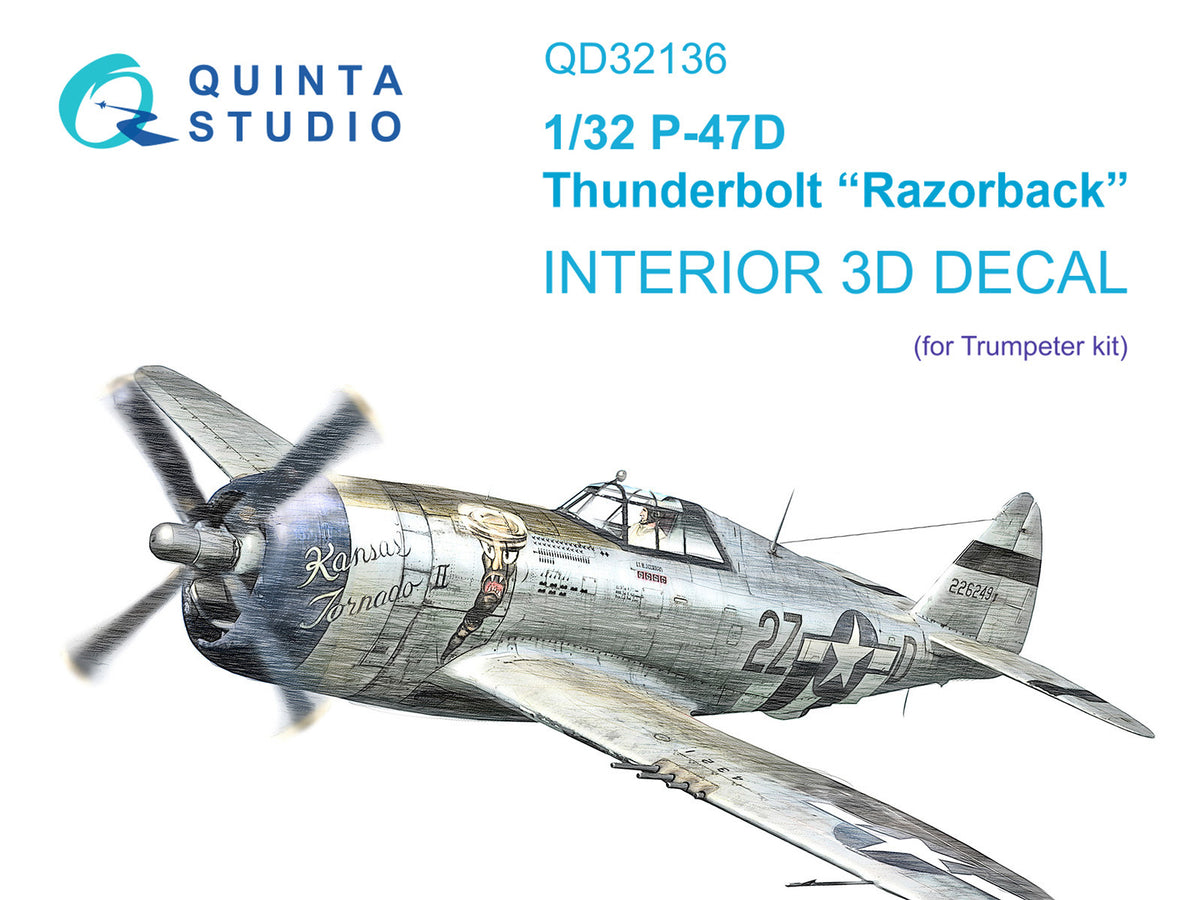 Republic P-47D Thunderbolt Razorback 3D-Printed coloured Interior on decal paper (designed to be used with Trumpeter kits)