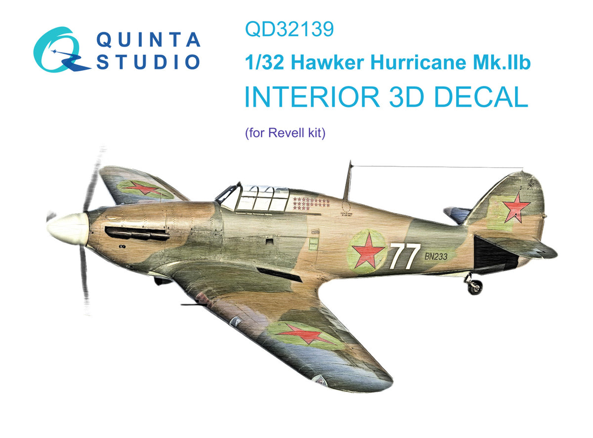 Hawker Hurricane Mk.IIb 3D-Printed coloured Interior on decal paper (designed to be used with Revell kits)
