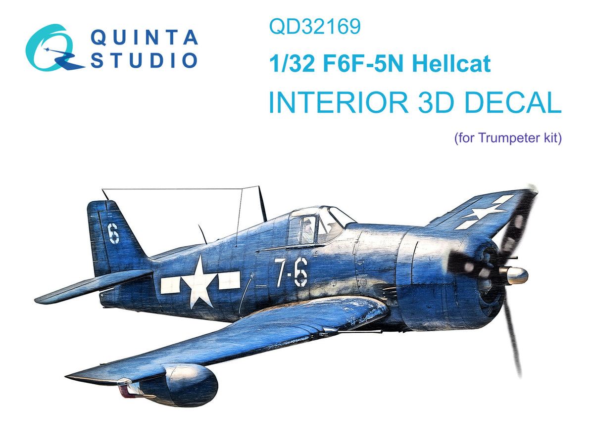 Grumman F6F-5N Hellcat (3D-Printed) & coloured Interior on decal paper(designed to be used with Trumpeter kits)