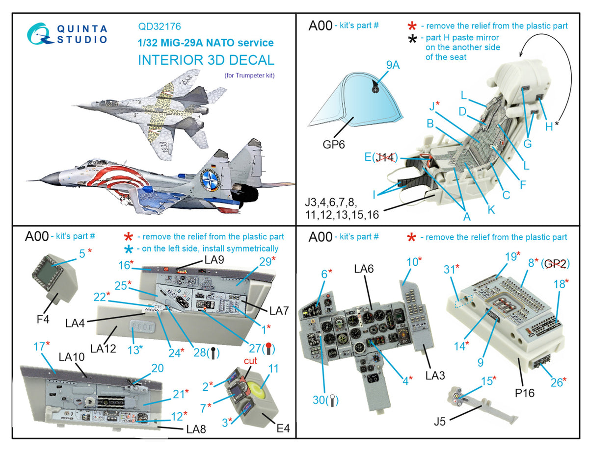Mikoyan MiG-29A NATO service 3D-Printed coloured Interior on decal paper (designed to be used with Trumpeter kits)
