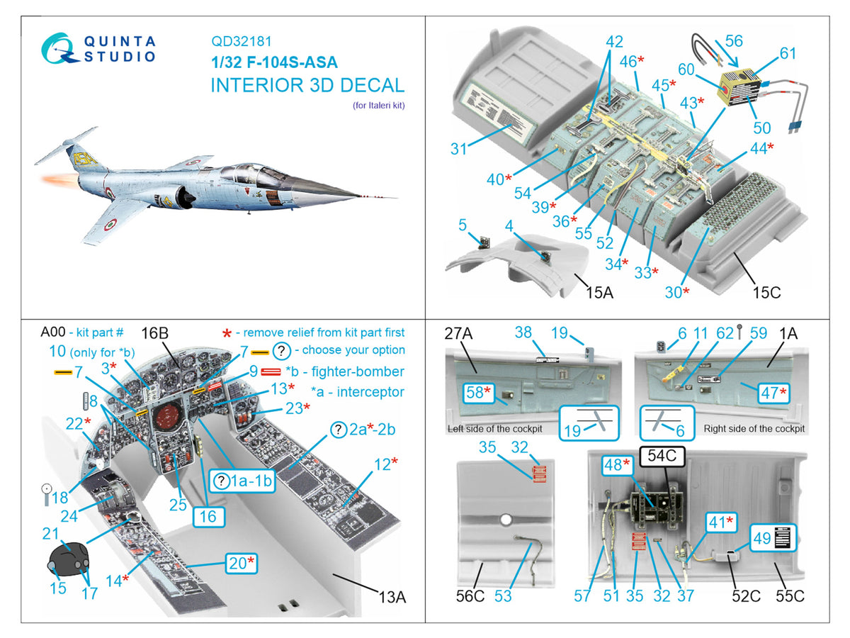 Lockheed F-104S-ASA Starfighter (3D-Printed) & coloured Interior on decal paper(designed to be used with Italeri kits)