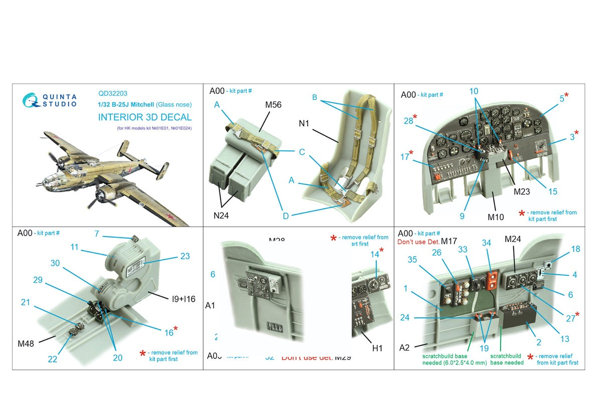 North-American B-25J Mitchell Glass nose 3D-Printed coloured Interior on decal paper (designed to be used with Hong Kong Models kits)