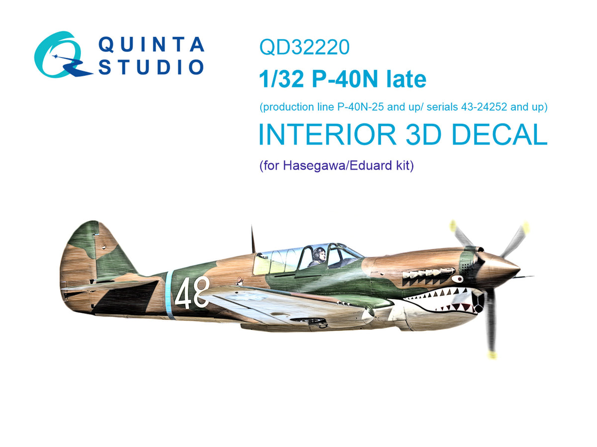 Curtiss P-40N late 3D-Printed coloured Interior on decal paper (designed to be used with Eduard and Hasegawa kits)