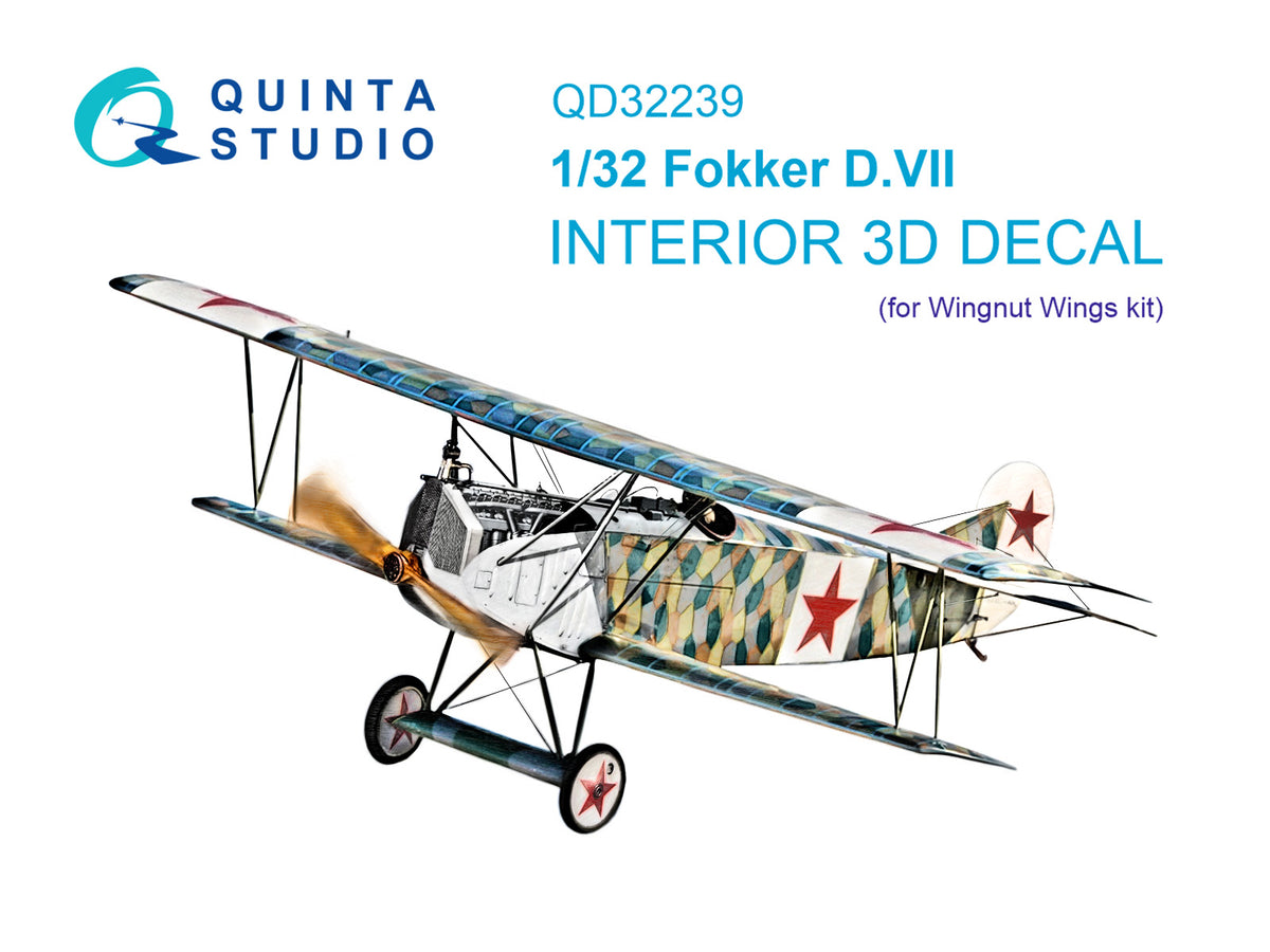 Fokker D.VII 3D-Printed & coloured Interior on decal paper (designed to be used with Wingnut Wings kits)