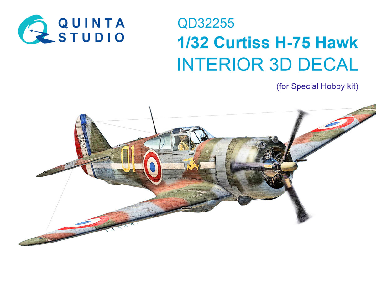 Curtiss H-75 Hawk 3D-Printed & coloured Interior on decal paper(designed to be used with Special Hobby kits)