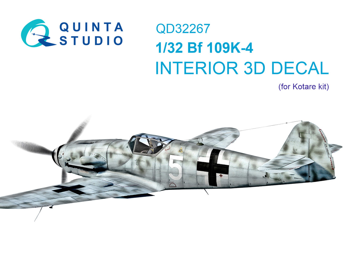 Messerschmitt Bf-109K-4 3D-Printed & coloured Interior on decal paper (designed to be used with Kotare kits)