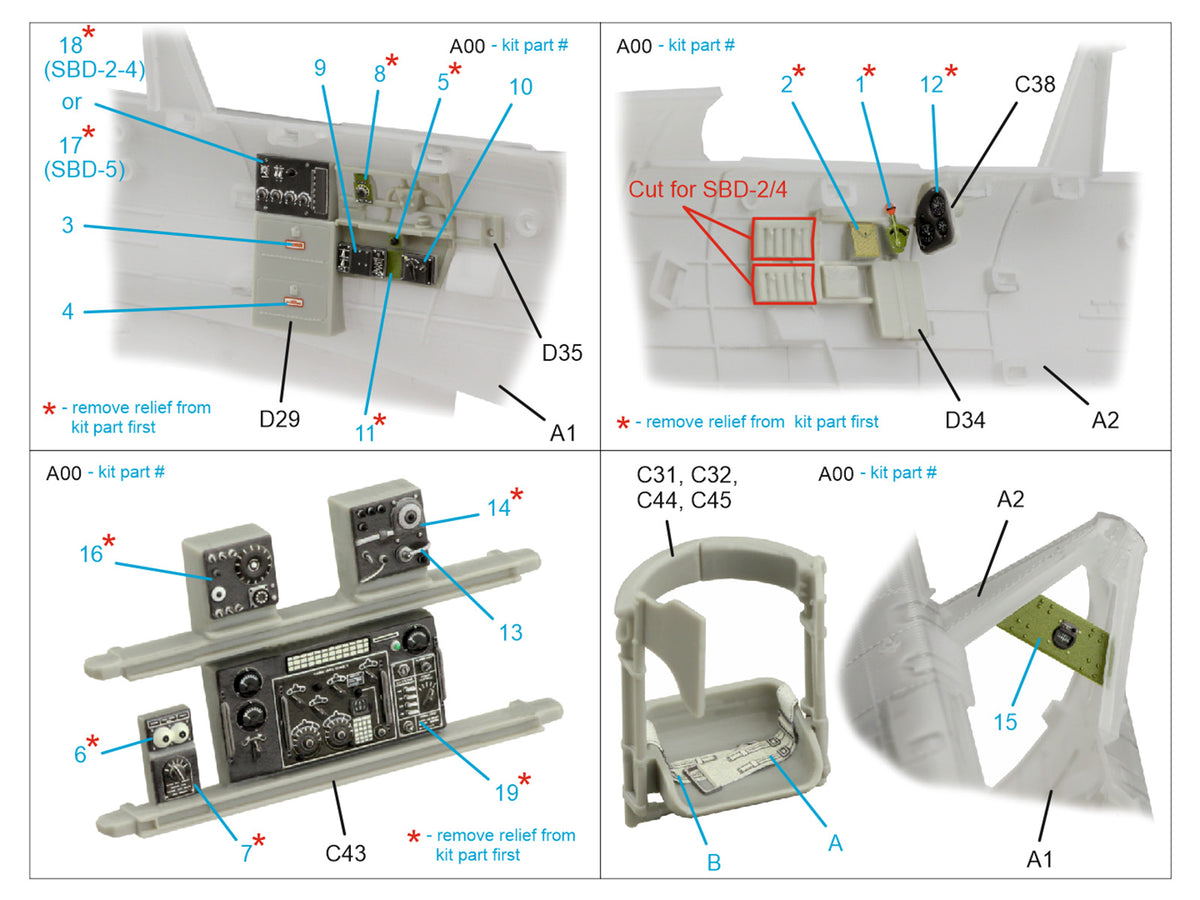 Douglas SBD Dauntless Family Rear Cockpit 3D-Printed & coloured Interior on decal paper (designed to be used with Trumpeter kits)[SBD-2 SBD-3 SBD-4 SBD-5]