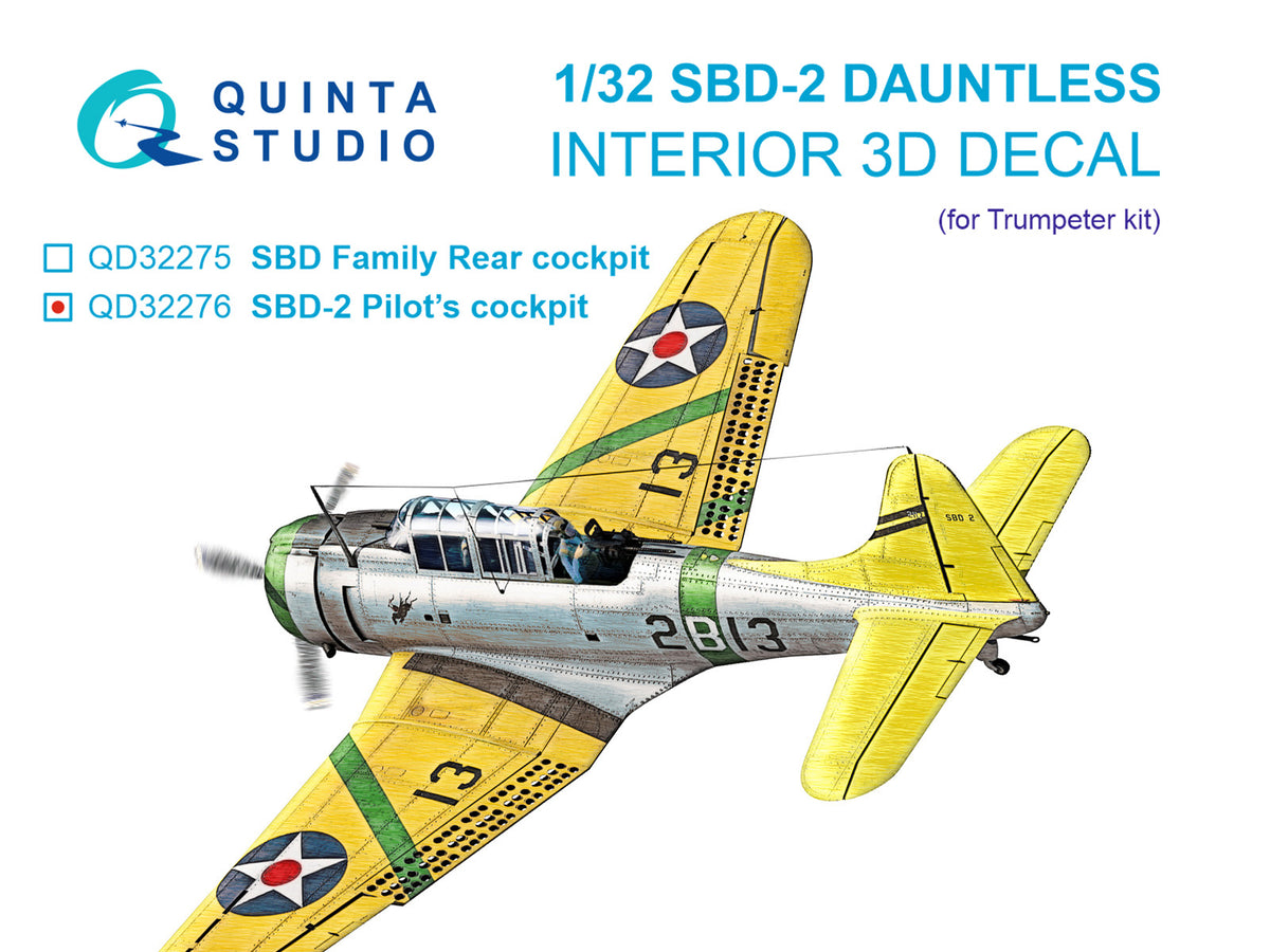 Douglas SBD-2 Dauntless Pilot's Cockpit 3D-Printed & coloured Interior on decal paper (designed to be used with Trumpeter kits)