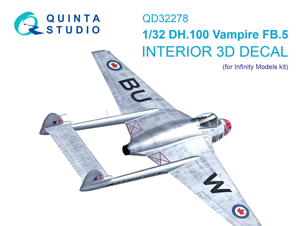 de Havilland DH.100 Vampire FB.5 3D-Printed & coloured Interior on decal paper (designed to be used with Infinity Models kits)