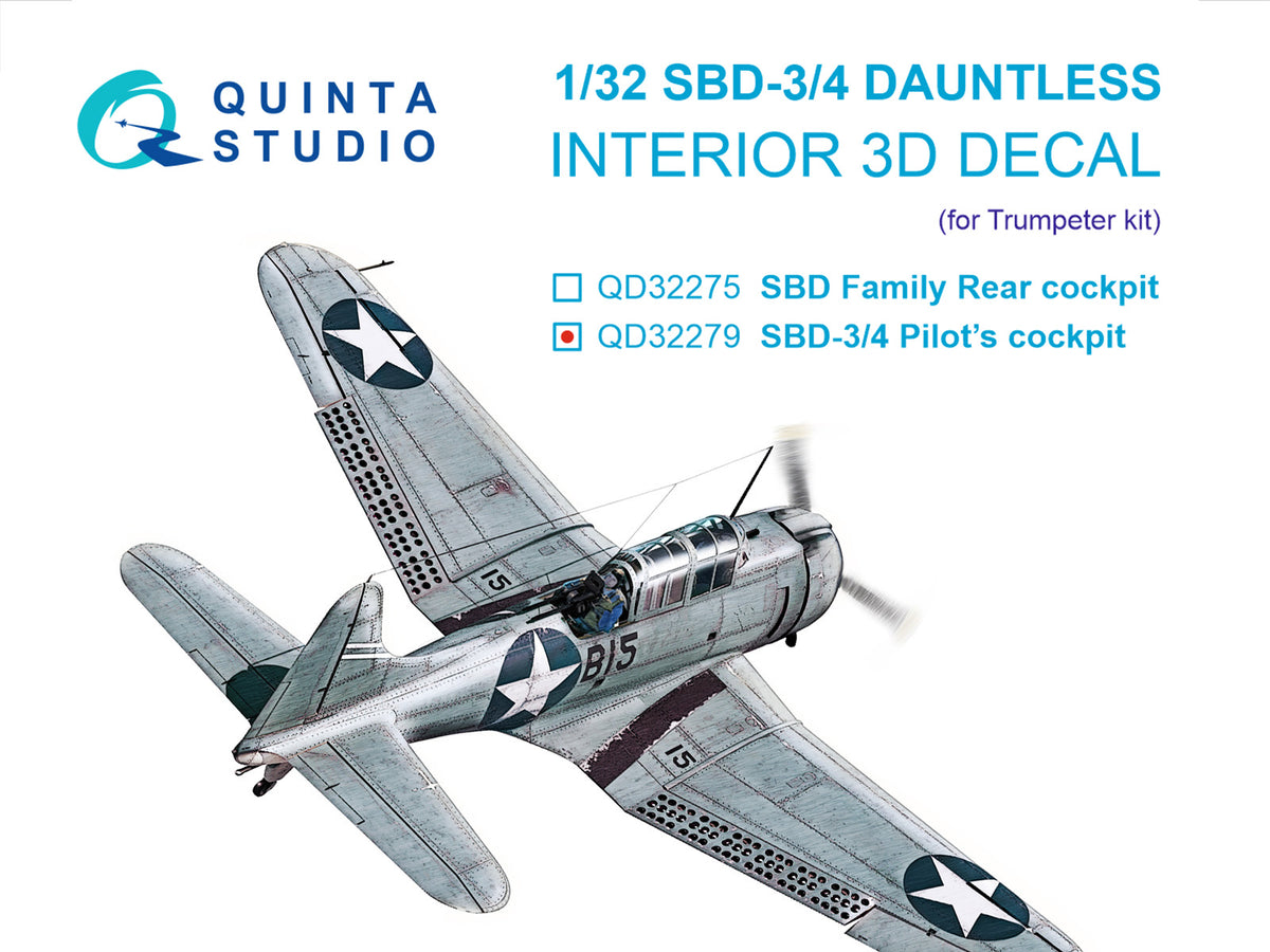 Douglas SBD-3/SBD-4 Dauntless Pilot's Cockpit 3D-Printed & coloured Interior on decal paper (designed to be used with Trumpeter kits)