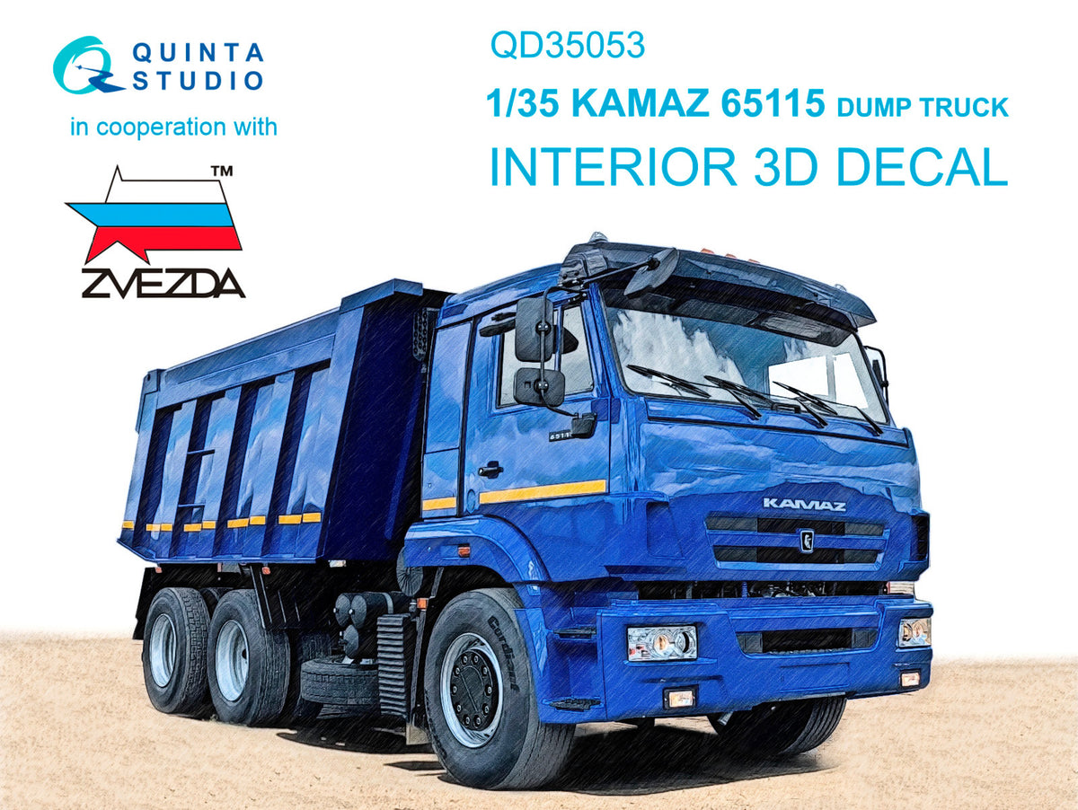 KAMAZ 65115 Dump truck 3D-Printed coloured Interior on decal paper (designed to be used with Zvezda kits)