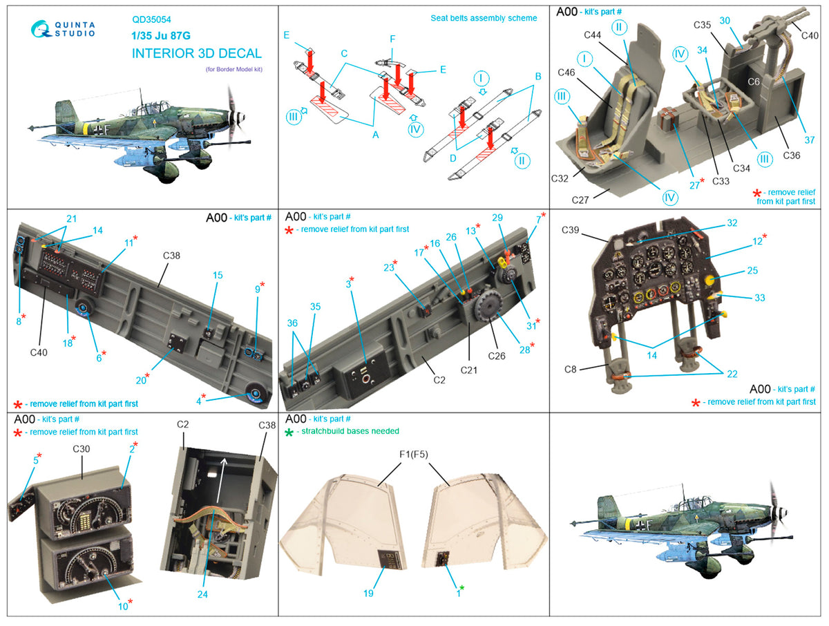 Junkers Ju-87G 'Stuka' 3D-Printed coloured Interior on decal paper (designed to be used with Border Model kits)