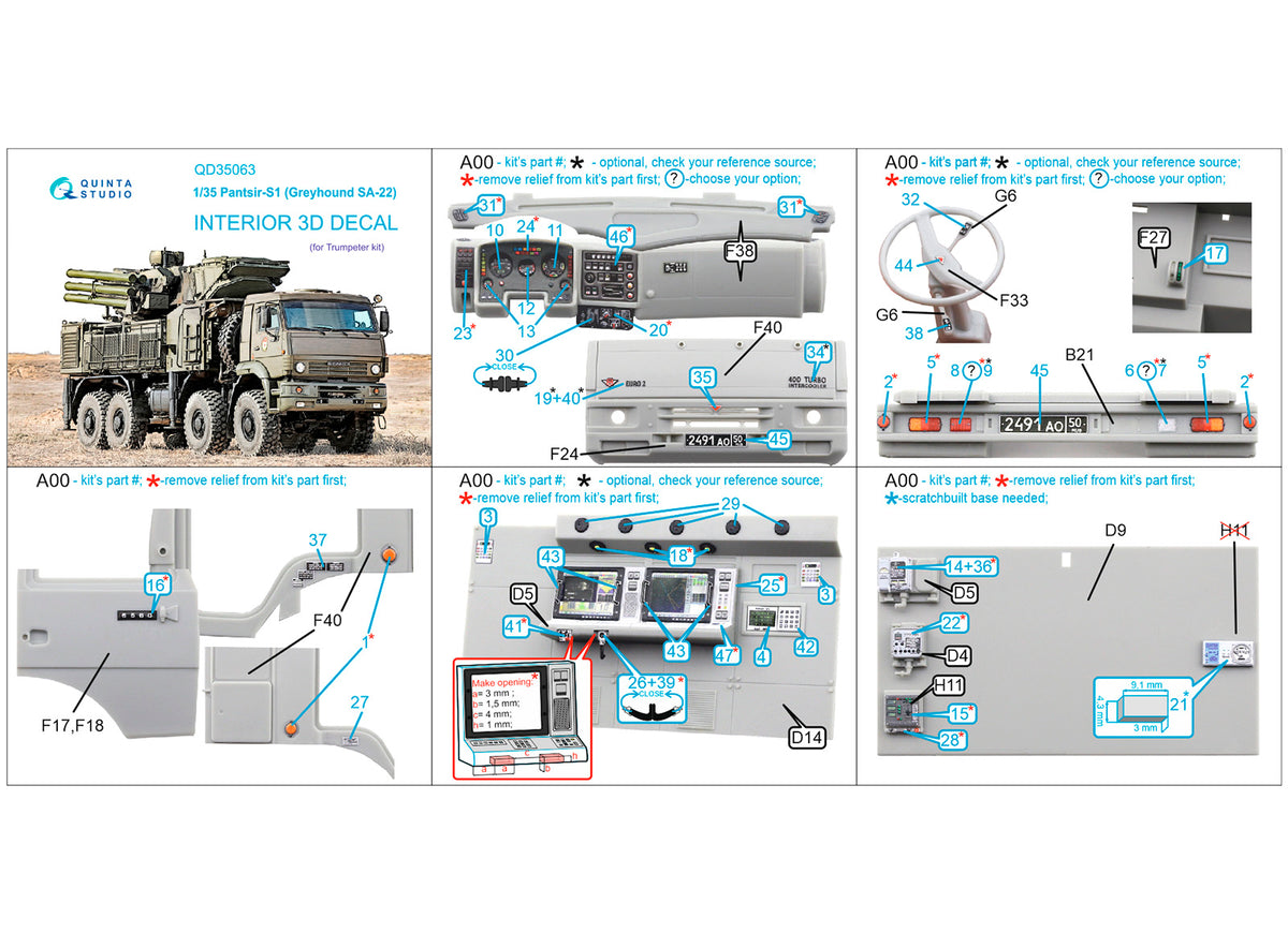 Pantsir-S1 (SA-22 Greyhound) 3D-Printed coloured Interior on decal paper (designed to be used with Trumpeter kits)