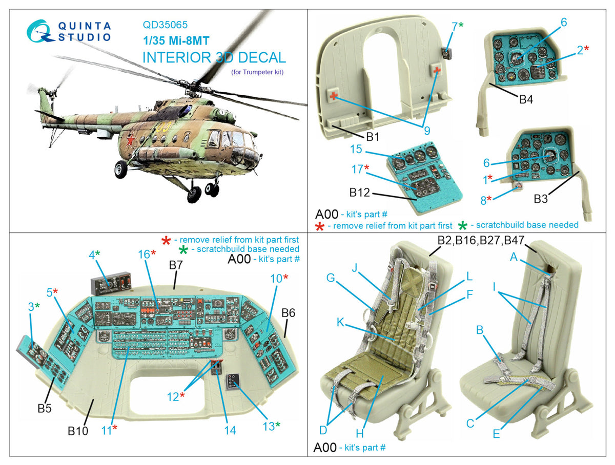 Mil Mi-8MT 3D-Printed coloured Interior on decal paper (designed to be used with Trumpeter kits)
