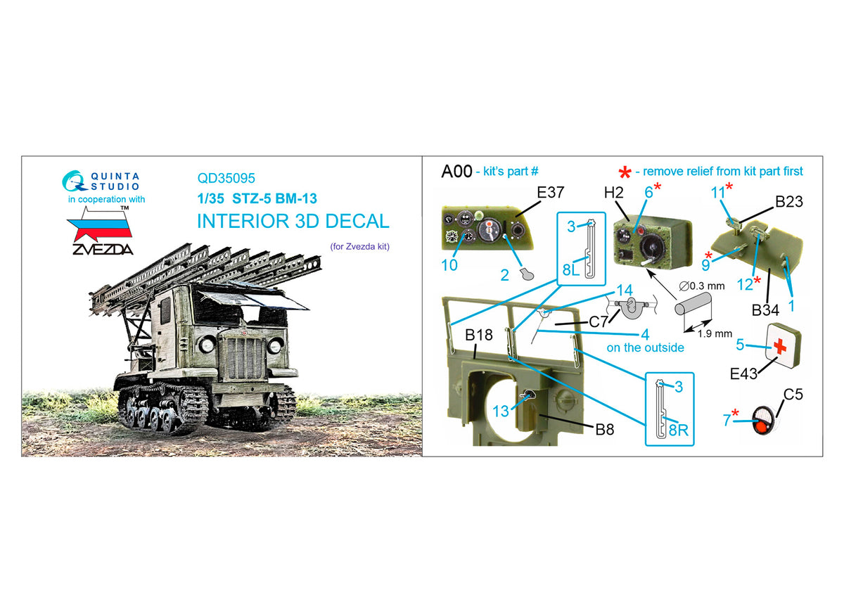 STZ-5 with MRL BM-13 Katyusha 3D-Printed coloured Interior on decal paper (designed to be used with Zvezda kits)