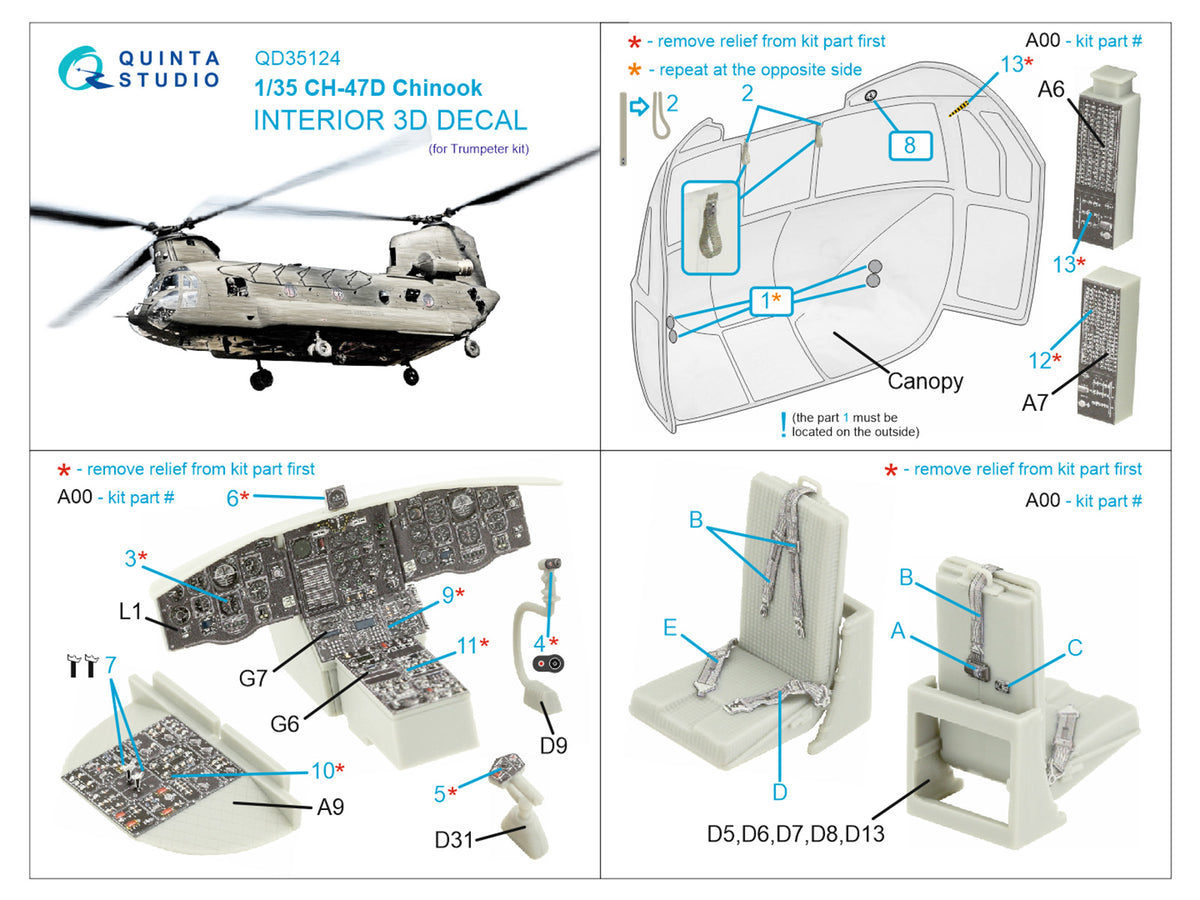 Boeing CH-47D 3D-Printed coloured Interior on decal paper (designed to be used with Trumpeter kits)