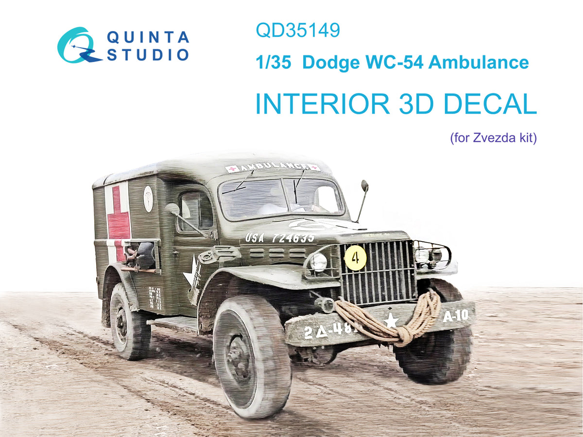 Dodge WC-54 Ambulance 3D-Printed & coloured Interior on decal paper (designed to be used with Zvezda kits)