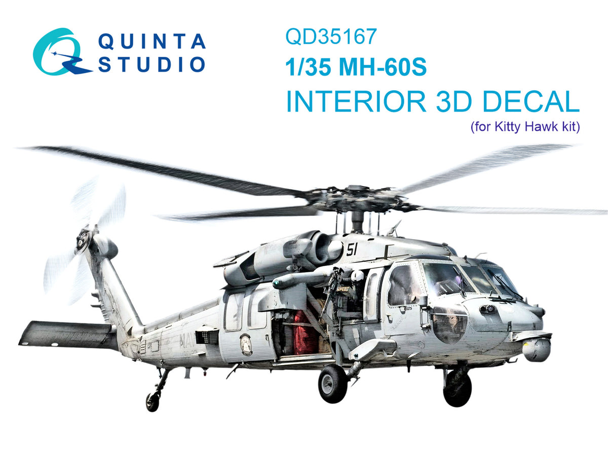 Sikorsky MH-60S Knighthawk 3D-Printed & coloured Interior on decal paper (designed to be used with Kitty Hawk Models kits)