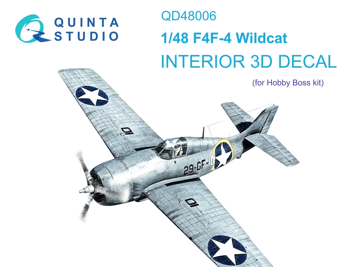 Grumman F4F-4 Wildcat 3D-Printed coloured Interior on decal paper (designed to be used with Hobby Boss kits)