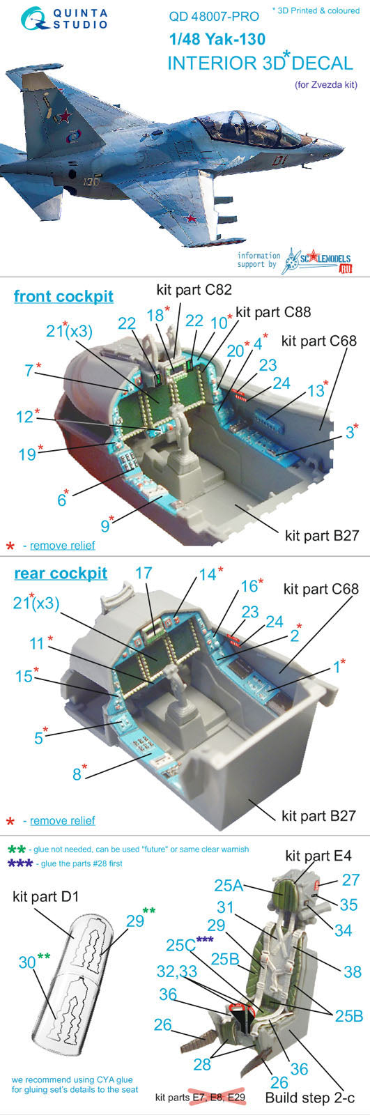 Yakovlev Yak-140 3D-Printed coloured Interior on decal paper (designed to be used with Zvezda kits) (reissued QD48007-Pro)