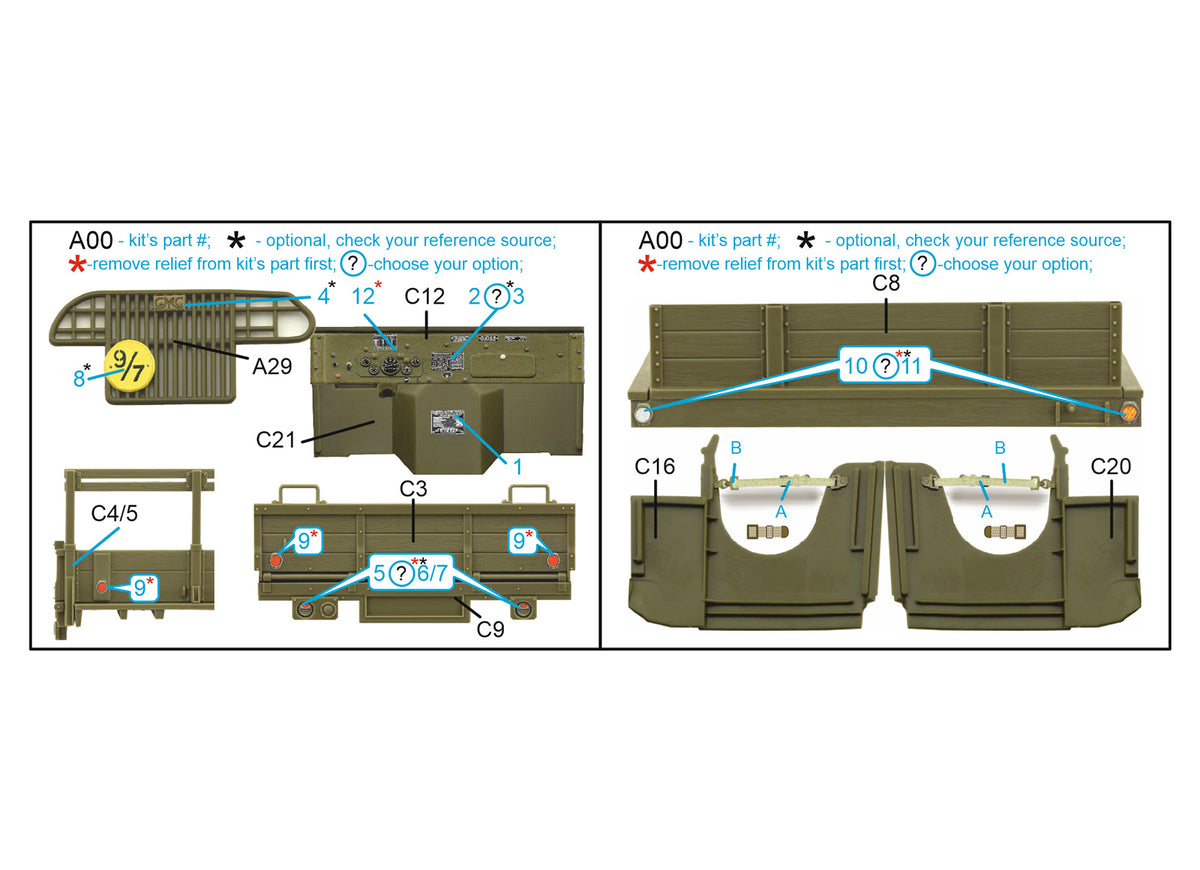 GMC CCKW 353 (open cab) 3D-Printed coloured Interior on decal paper (designed to be used with Tamiya kits)