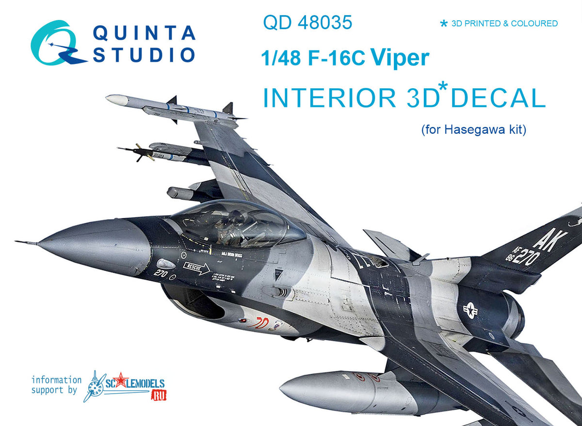 Lockheed-Martin F-16C Fighting Falcons 3D-Printed coloured Interior on decal paper (designed to be used with Hasegawa kits)