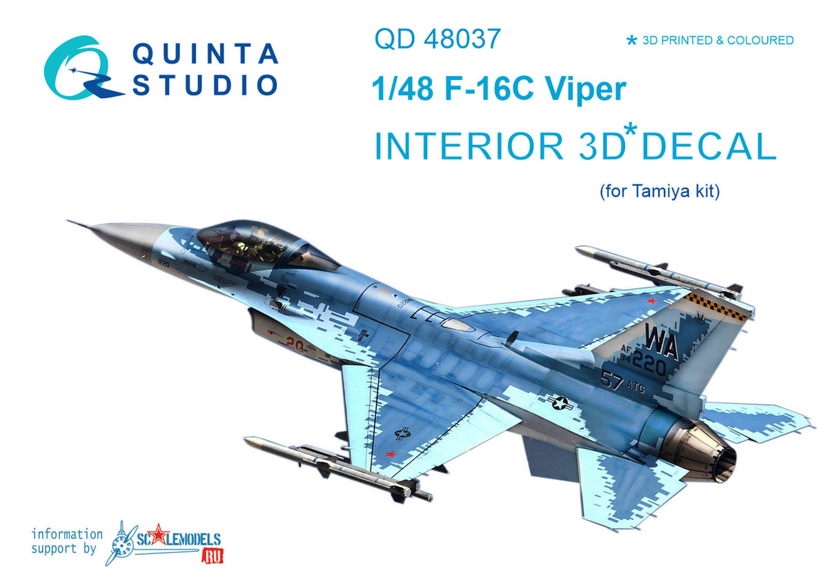 Lockheed-Martin F-16C Fighting Falcon 3D-Printed coloured Interior on decal paper (designed to be used with Tamiya kits)