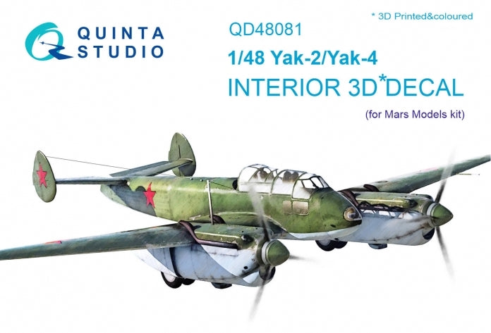 Yakovlev Yak-2/Yak-4 3D-Printed coloured Interior on decal paper (designed to be used with Mars Models kits)