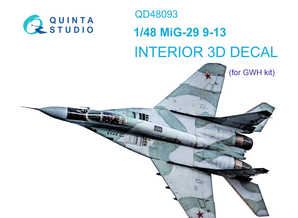Mikoyan MiG-29 (designed to be used with 9-13 kits) 3D-Printed coloured Interior on decal paper (designed to be used with Great Wall Hobby kits)