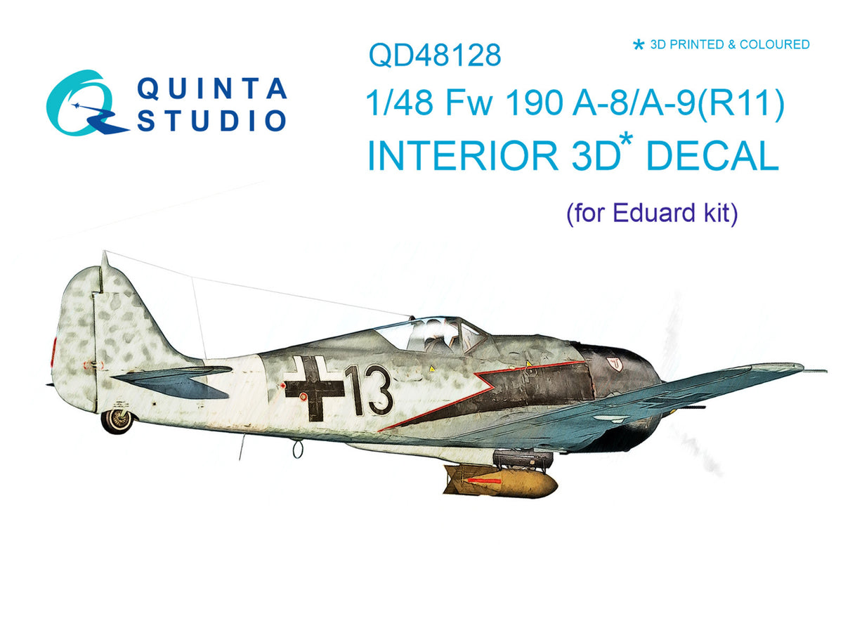 Focke-Wulf Fw-190A-8/A-9 (R11) 3D-Printed coloured Interior on decal paper (designed to be used with Eduard kits)