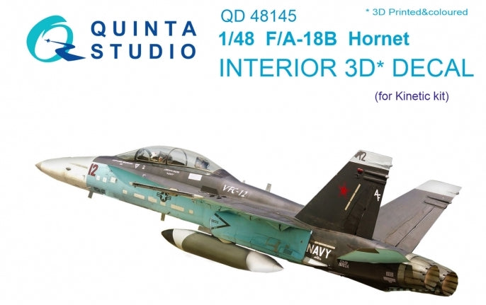 McDonnell-Douglas F/A-18B Hornet 3D-Printed coloured Interior on decal paper (designed to be used with Kinetic Model kits) [F/A-18A/B/C/D]