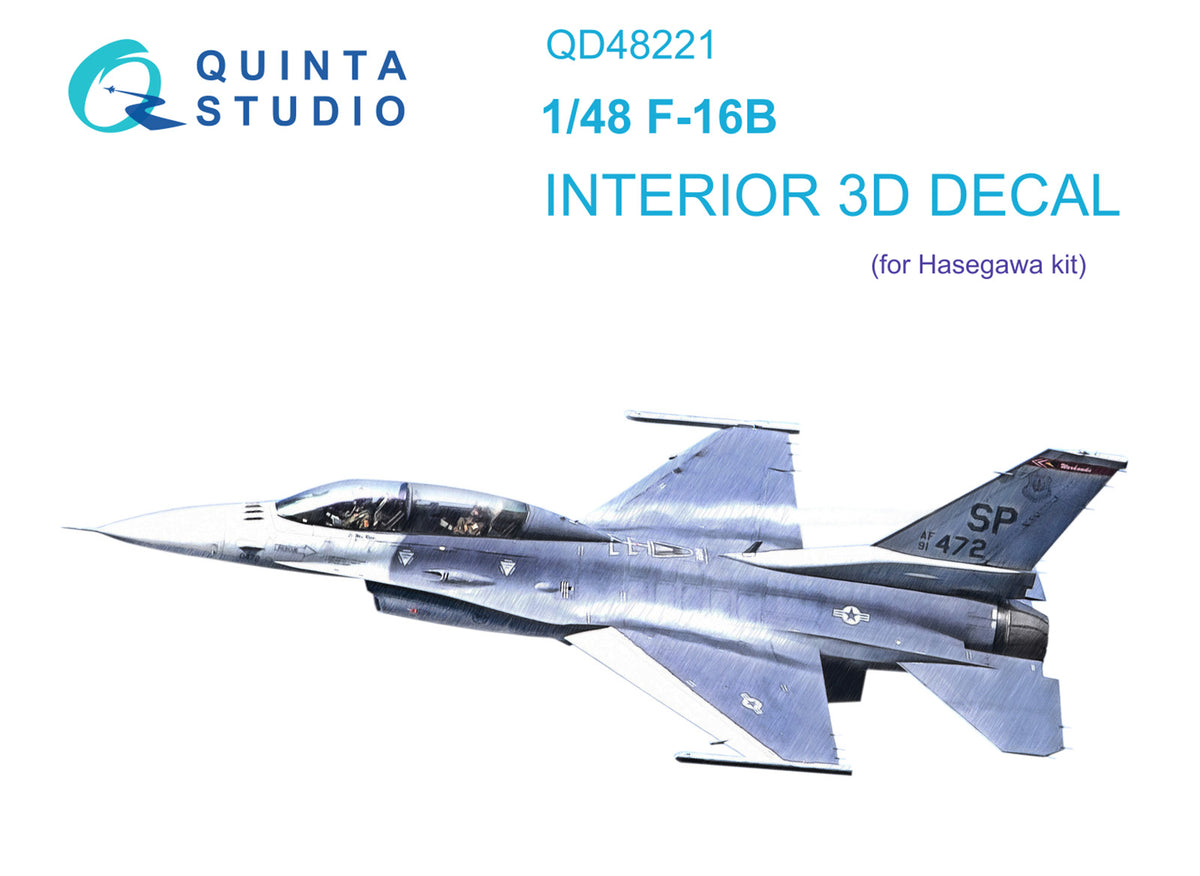 General-Dynamics F-16B Fighting Falcon 3D-Printed coloured Interior on decal paper (designed to be used with Hasegawa kits)