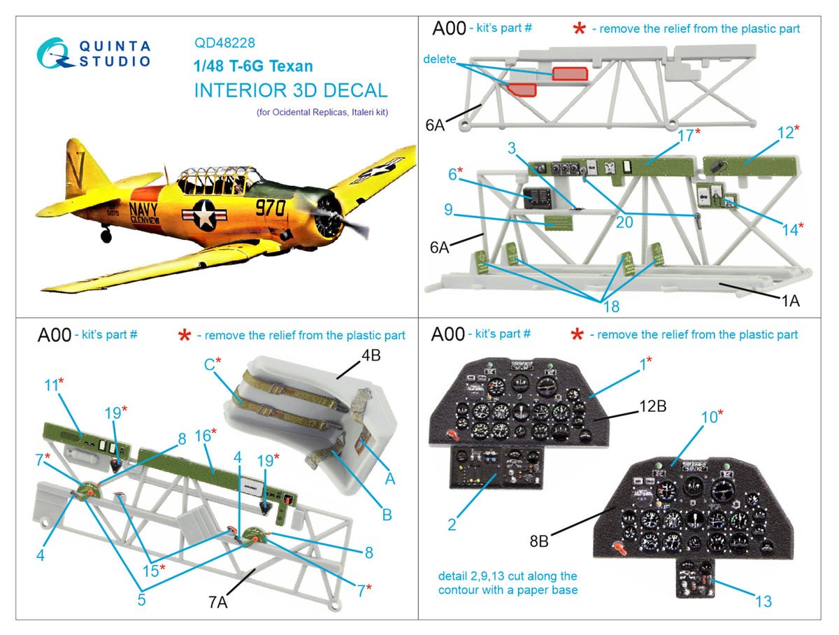 North-American T-6G Texan 3D-Printed coloured Interior on decal paper (designed to be used with Italeri kits)